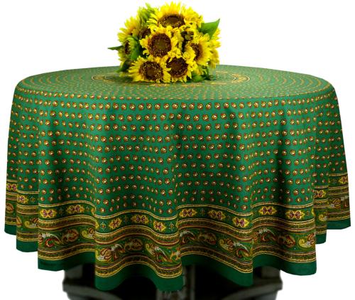 Nappe Ronde Verte 180 cm joli motif Provençal "Bastidin