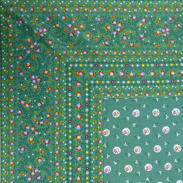 Nappe Carrée 160x160 cm Verte motif Fleurettes