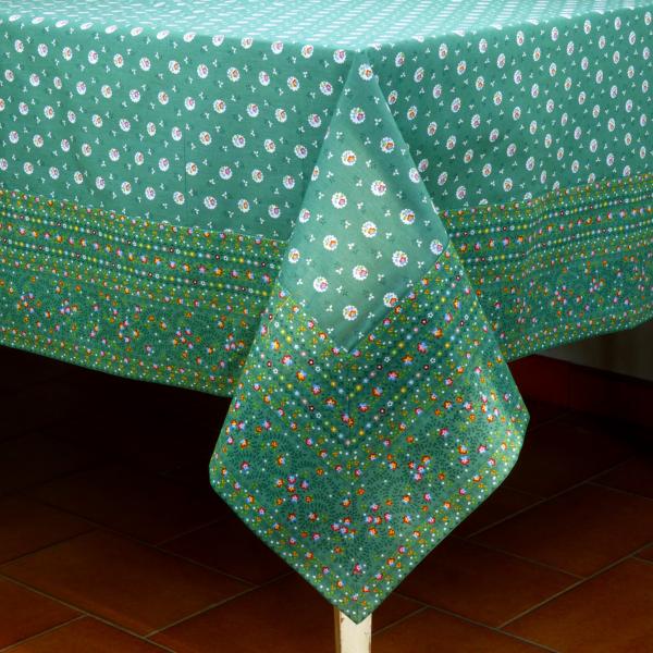 Nappe Carrée 160x160 cm Verte motif Fleurettes