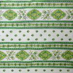 Nappe Enduite Carrée Rayures motif "Esterel" Ecrue/Verte