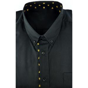 Chemise Provençale manches longues uni noir motifs abeilles