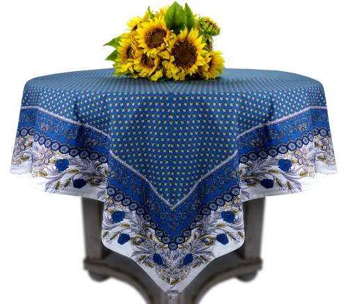 Nappe Carrée Bleue joli motif Provençal "Dentelle"