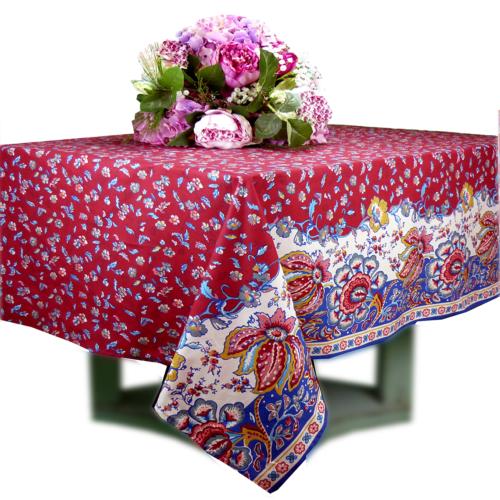 Nappe Grenat Rectangulaire Coton Placée motif "Champêtre"
