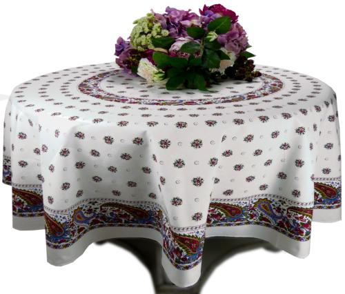 Nappe Ronde Blanche 175 cm joli motif Provençal "Maianenco