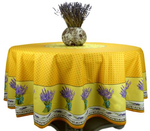 Nappe Ronde COTON ENDUIT Jaune joli motif "Lavande"