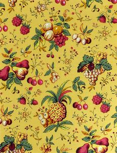 Toile 100% coton Laize 178 cm Fruchié jaune miel motif fruits