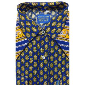 Chemise provençale Gardian bleue motif Lotus