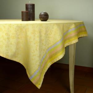 Lot Nappe carrée et 4 serviettes Provençales Jacquard beige motif fleurs des champs