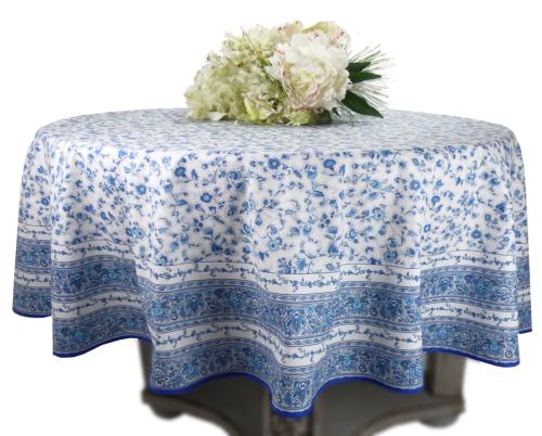 Nappe Ronde COTON ENDUIT Blanche motif "Champêtre"