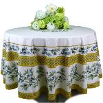 Nappe Ronde Jaune Ocre COTON ENDUIT motif «Bastide»