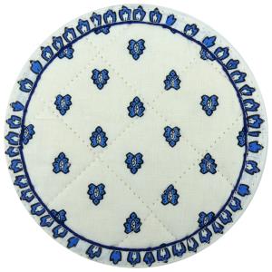 Sous verre tissu matelassé 12 cm blanc motif Abeilles