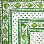 Nappe Rectangulaire Ecru/Vert joli motif Provençal "Esterel"