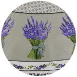 Nappe Ronde COTON ENDUIT Ecru joli motif "Lavande"