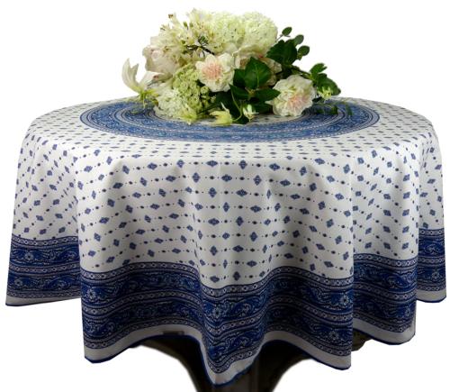 Nappe Ronde COTON ENDUIT Blanche joli motif "Calissons