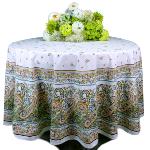 Nappe Ronde COTON <B>ENDUIT</B> motif «Bagnols» Lichen
