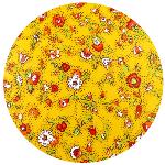 Nappe Ronde COTON ENDUIT Jaune joli motif "Champêtre
