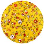 Nappe Ronde COTON ENDUIT Jaune joli motif "Champêtre"