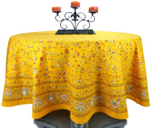 Nappe Ronde Jaune 180 cm joli motif Provençal "Champêtre