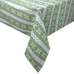 Nappe Enduite Carrée Rayures motif "Esterel" Ecrue/Verte