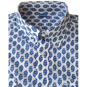 Chemise Provençale manches longues blanche lotus bleus