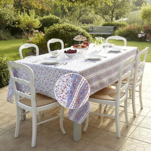 Nappe Multicolore Rectangulaire Coton Placée motif "Champêtre"