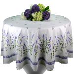 Nappe Ronde COTON ENDUIT motif «Lavandine» Écrue