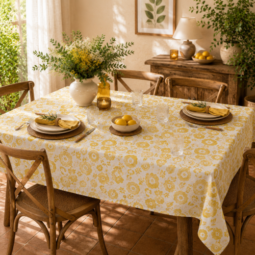 Nappe Rectangulaire Provençale "Flora" Jaune Doré