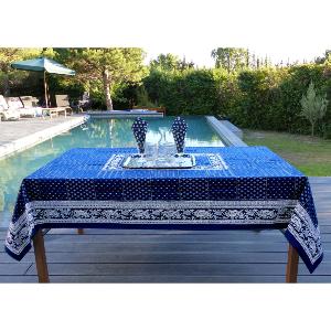 Nappe Rectangulaire Provençale bleue motifs blancs