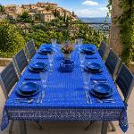 Nappe Rectangulaire Bleue joli motif Provençal "Gordes"
