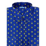 Chemise Provençale manches longues bleue motif camélia