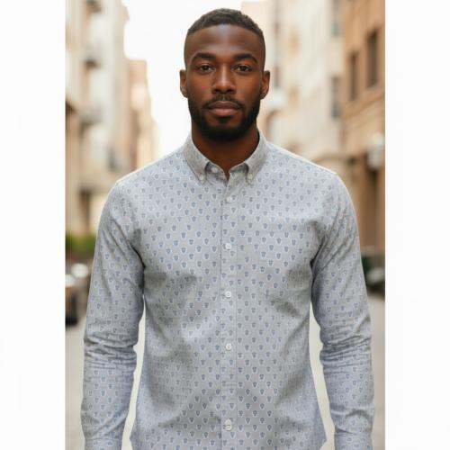 Chemise Grise Provençale manches longues motif Bonis