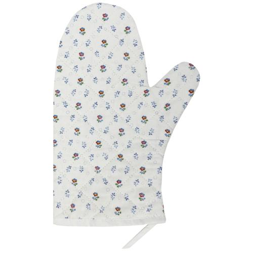 Gant de cuisine tissu matelassé Blanc motif Fleurettes