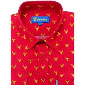 Chemise Camarguaise manches longues rouge motifs taureaux