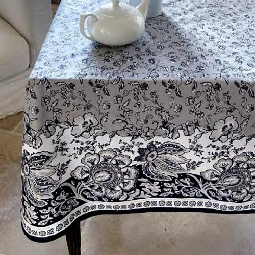 Nappe Rectangulaire Coton Grise motif "Champêtre"