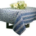Nappe Blanc/Bleu Rectangulaire Coton Placée motif "Champêtre"