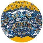 Nappe Ronde COTON ENDUIT Jaune motif "Mistraou"