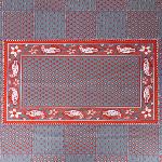 Lot Nappe + 6 serviettes Anthracite motifs Corail