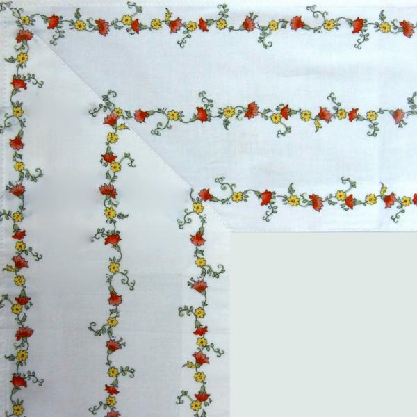 Nappe carrée 100x100 cm en coton grise finitions pompons et broderies  APPOLON pas cher 