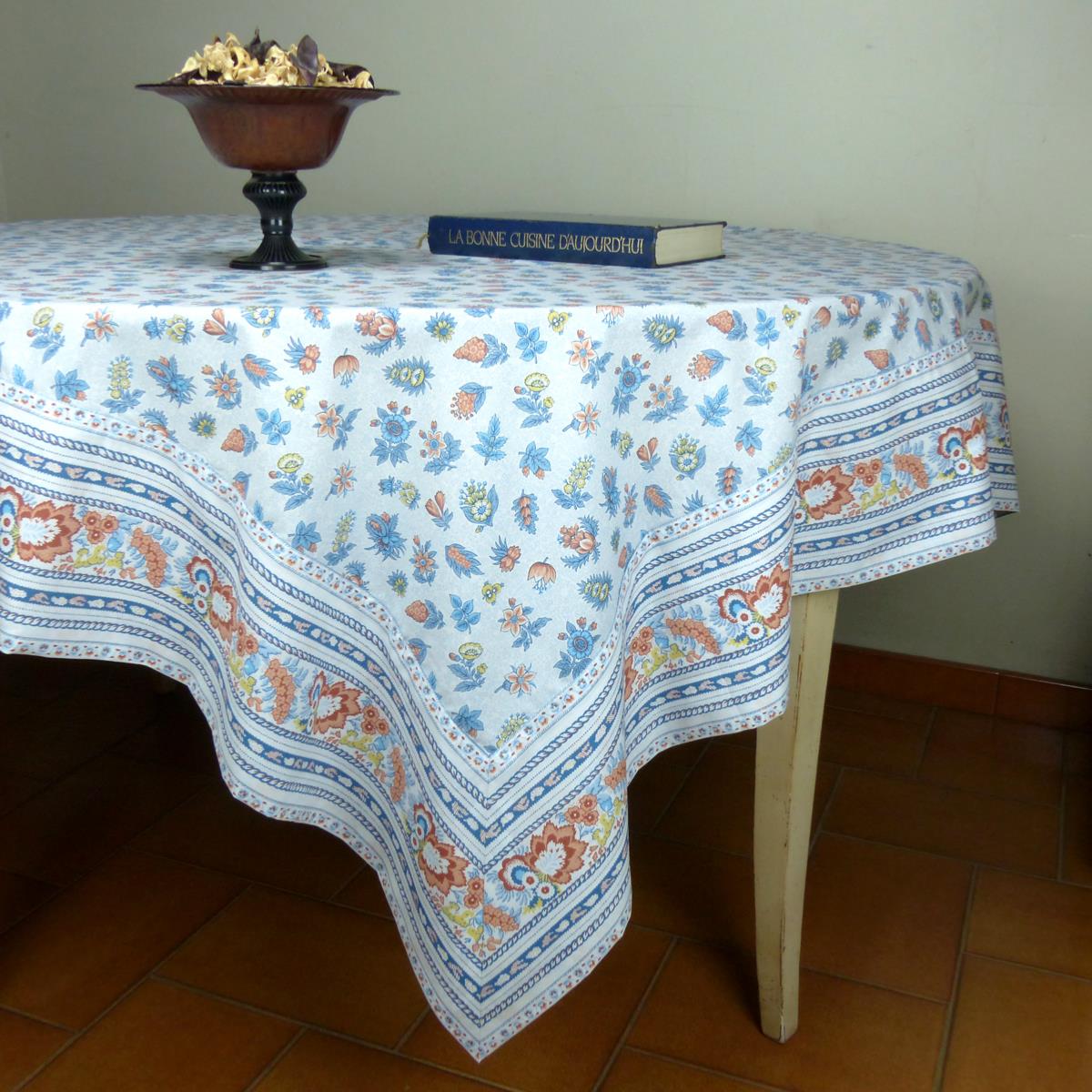 Nappe Carrée Provençale Bleu Ciel motif Floral - 160x160