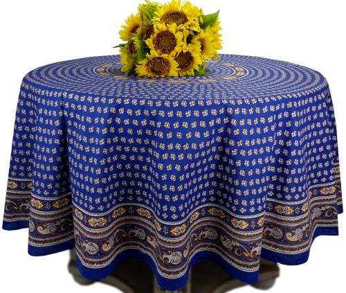 Nappe Ronde Bleue 180 cm joli motif Provençal "Bastidin