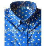 Chemisette Provençale manches courtes bleue motifs Patch