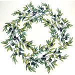 Nappe Ronde Verte Olive COTON ENDUIT motif «Bastide»