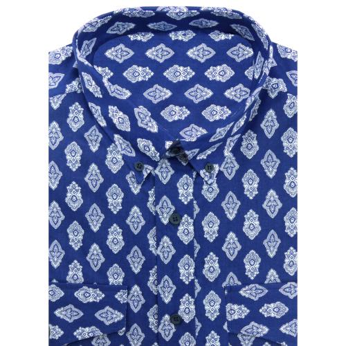 Chemise Provençale coton Bleu clair motif Calissons