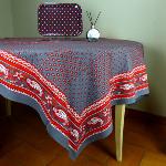 Lot Nappe + 6 serviettes Anthracite motifs Corail