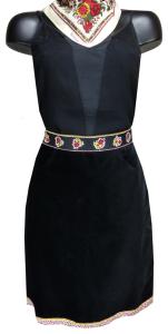 Jupe velours Mi-Longue Noire motif fleurs