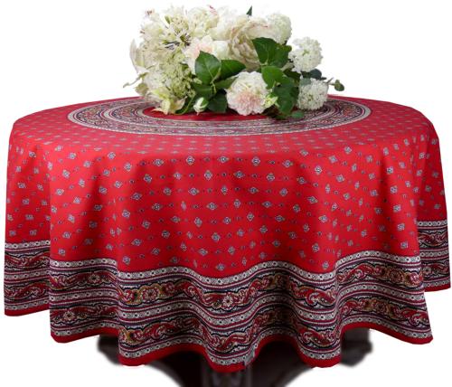 Nappe Ronde Rouge 180 cm joli motif Provençal "Calissons