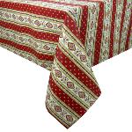 Nappe Enduite Carrée Rayures "Esterel" Ecrue/Terre Cuite