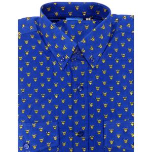 Chemise Camarguaise manches longues bleue motifs Gardiano