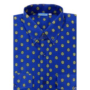 Chemise Provençale manches longues bleue motif camélia