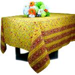 Nappe Enduite Rectangulaire Jaune motif "Champêtre"